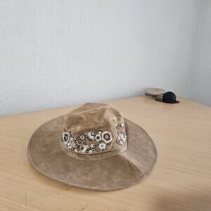 Wilsons Leather Maxima Vintage 90's Floppy Hat Suede With Embroidered Floral...